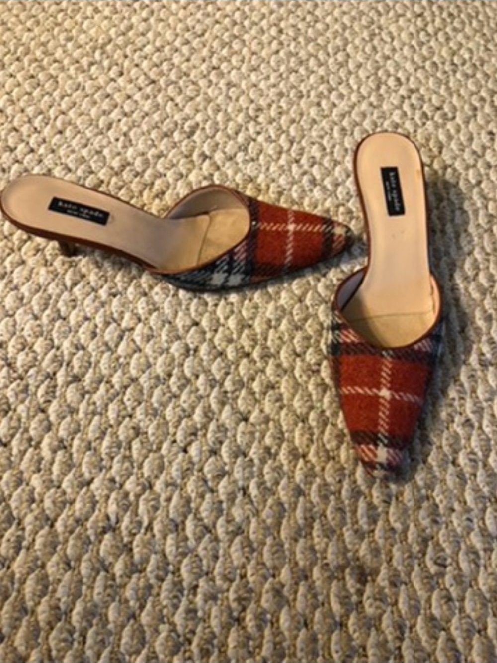 kate spade Red Plaid Pointed Toe Mules